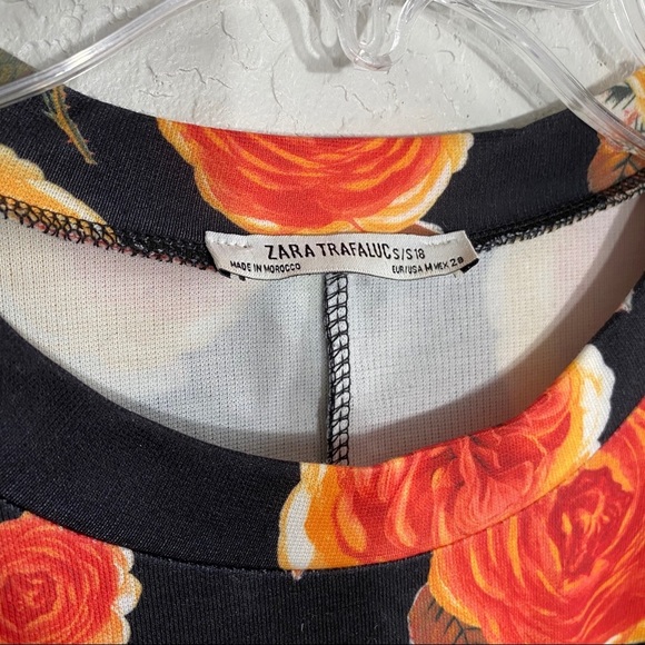 ZARA Black Orange Floral Midi Bodycon Dress, S - Picture 6 of 7
